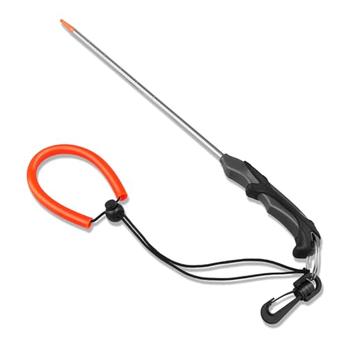 Pecihiko Scuba Diving Stick with Rubber Handle, 14'' Aluminium Alloy Lobster Tickle Stick Pointer Rod with Measurement, Lanyard and Spring Clip for Underwater Shaker Noise Maker Snorkeling (Grey)
