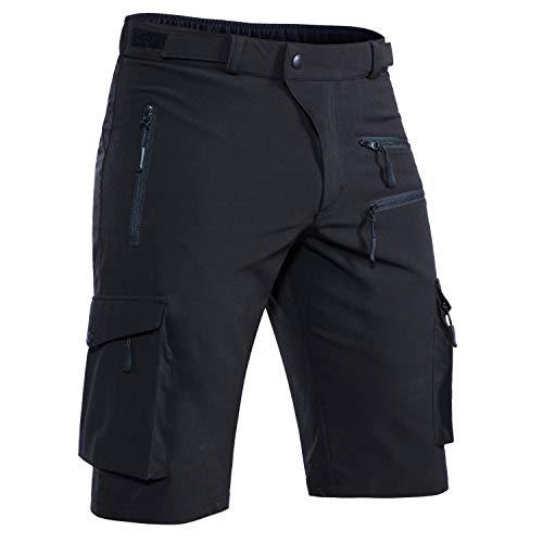 Hiauspor Men's Mountain Bike Shorts Stretch Hiking Cargo Shorts Quick Dry with Zipper Pocket for Cycling Casual Tactical （Black XL）