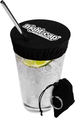 NightCap - The Original Drink Cover Scrunchie, as seen on Shark Tank - Anti Spike Drink Covers - Drink Protector Scrunchie for Women - Fits Most Cups & Glasses, Reusable - Black