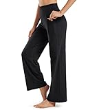 Promover Wide Leg Pants Woman Yoga Pants with Pockets Loose Stretch Casual Lounge Sweatpants Women Fashion Clothing(Black,L,30")