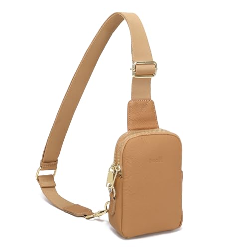 INICAT Travel Small Sling Bag Leather Crossbody Bags for Women Fanny Packs Cross Body Bag for Woman Cross Body Purses(Leather Tan)