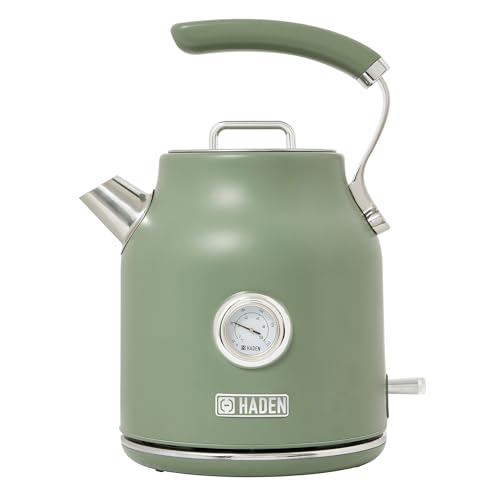 Haden Dorset 1.7 Liter Stainless Steel Electric Kettle, Hot Water Kettle with 360-Degree Base and Auto Shutoff, Cedar Green & Chrome