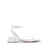 DREAM PAIRS Women Black White Nude Clear Sandals Low Heel Dressy Sandals Ankle Strap Open Toe Chunky Block Heeled Summer Classic Comfortable Flat Shoes,Size 6,White,DWUMHS2509