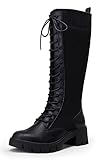 Vepose Women's Black Lace Platform Combat Knee High Boots with Comfort 953 Chunky Heel Size 7.5 (CJY953 Black 07.5)