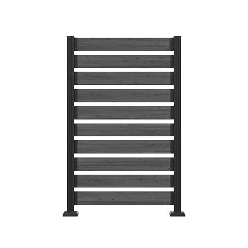 MUPATER 5ft H×3.3ft W No-Dig Wooden Privacy Screen-Dual-Use Design,Ideal Outdoor Privacy Barrier for Hard Surfaces & Soil,Durable Aluminum Post,Suit for Concealing Trash Bins, AC Units, Gray(1 Panel)