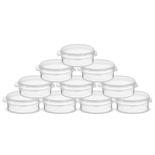 30 Pcs Plastic Cosmetic Jar 0.34oz/10g Empty Clear Case with Snap Lids Portable Mini Storage Box Makeup Jar Sample Bottle Sealing Pot Cosmetic Containers by EORTA for Sampling, Traveling, Mixing, 10g