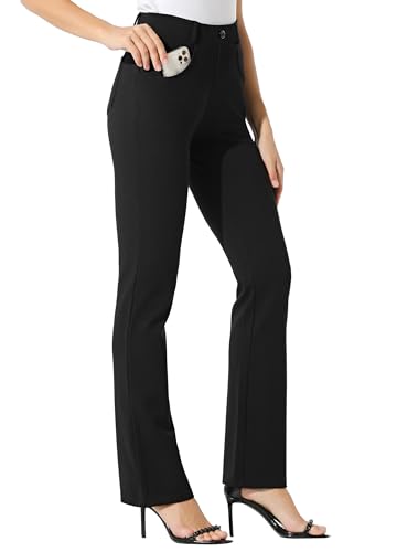 Willit 31" Women's Yoga Dress Pants Bootcut Work Slacks Stretch Office with Belt Loops 4 Pockets Black L