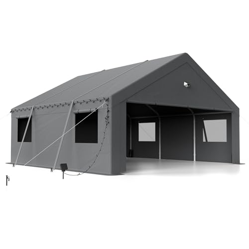 Benass 20x20 Carport Canopy, Heavy Duty Car Port, Portable Car Ports Garage with 2 Roll-Up Zipper Drive Through Doors, Grey