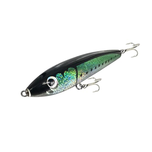 Feianoto Topwater Pencil Popper Wobbler Hard Stick Baits Handmade Fishing Lure Plug Swimbait with Fishing Treble Hooks Bait Floating Saltwater 4.9OZ (Green)