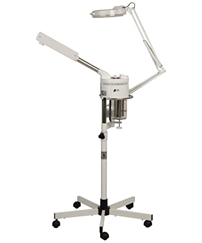 Buy-Rite 2-in-1 Marie Ozone Facial Steamer, 5 Diopter Magnifying Lamp, Fully Adjustable Height, 360' Swivel, Timer and Automatic Shut-Off, Large Star Base with Wheels, MEI-2001A