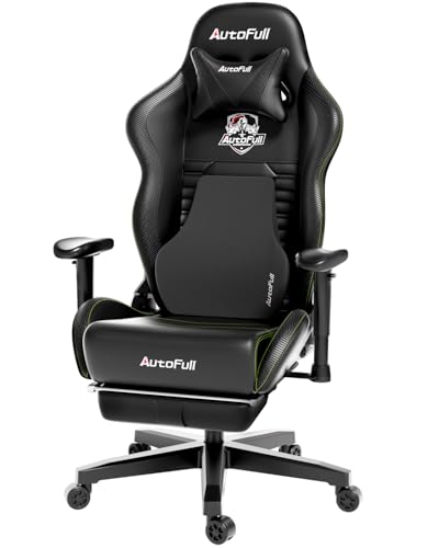 AutoFull C3 Gaming Chair, Racing Style Gaming Chair with Ergonomic Lumbar Support,Adjustable High Back PU Leather PC Chair with Footrest,Black