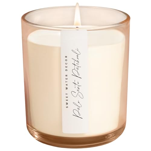 Sweet Water Decor Palo Santo Patchouli Scented Soy Candles – Vanilla, Sandalwood, Musk, and Earthy Palo Santo – Cozy Aroma – 50 Hour Burn – 12oz Tinted Glass Jar for Home Decor and Bedroom Decor