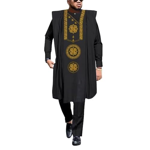 African Mens Clothing Sets Traditional Embroidery African Agbada Robe Suits 3 Piece Set Dashiki Outfit African Attire