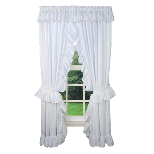 Priscilla Classic Rod Pocket Curtain Panel Pair (White, 84" W x 84" L)