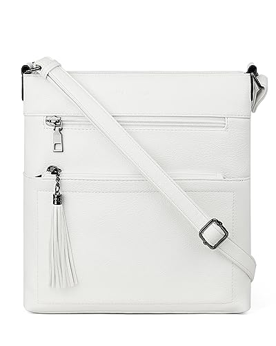 MASINTOR Crossbody Purses for Women, Multi Pocket Casual Crossbody Bag, Adjustable Strap Shoulder Bag with Tassel Pure White