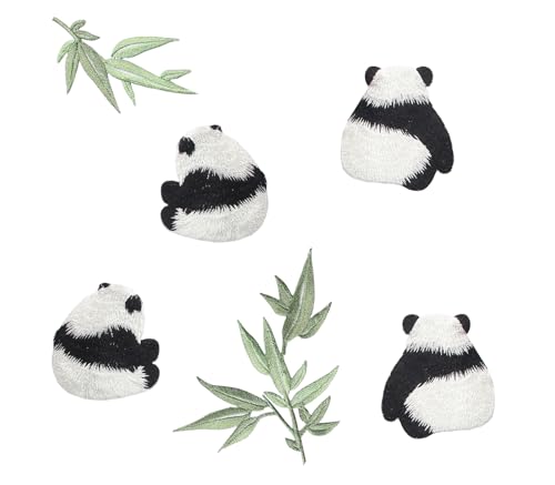 HEYTRCO Noah Large Iron on Patches, Chinese Style Cute Panda and Bamboo Embroidered Patches for Clothes, Applique for Hats, Jeans, Backpacks, Culture Decor for Harmony