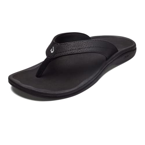 OLUKAI Ohana Women's Beach Sandals, Water Resistant Flip Flops, Arch Support & Comfort Fit, Lightweight & Durable, Enhanced Grip & Traction, Black/Black, 8