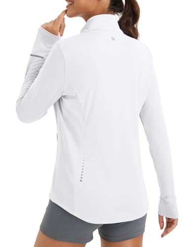 baleaf Women's Athletic Jacket Sun Protection Running Lighteight Full Zip Long Sleeve Shirts UPF 50+ Pockets White M
