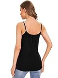 Air Curvey Camisole for Women Bulid in Bra Casual Flowy Cami Adjustable Spaghetti Strap Tank Top Pleated Loose Fit Black XXL