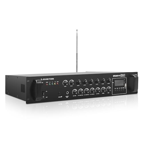 Sound Town 600W 6-Zone 70V/100V Commercial Power Amplifier with Bluetooth, Optical, Phantom Power, for Restaurants, Lounges, Bars, Pubs, Schools (STCA600-6Z)