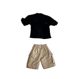 LINZHEAXY 1/12 Action Figure Colthes,6inch Doll Clothes,T-Shirt Shorts Suits for 6" Action Figures,1:12 Scale Miniature Clothing(Black T+Khaki Short)