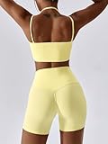 ABOCIW Workout Sets for Women Halter Bandeau Sport Bra High Waist Booty Shorts 2 Piece Gym Set Fitness Yoga Outfits Z-Yellow Medium