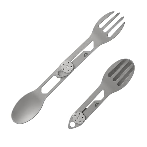 CMB Made Knives Titanium 2 in 1 Folding Fork and Spoon Combo Lightweight Camping Utensil, Spork for Backpacking, Hiking, Outdoor Survival Cutlery EDC Tool CMB-E01