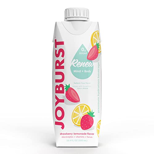 Sugar Free Electrolyte Water, Zero Calorie Hydration Drink, Refresh, Hydrate & Recover, Electrolytes+Vitamin B's + Focus, Comes in Eco-friendly Tetra Pak® packages (Strawberry-lemonade 18 Pack)