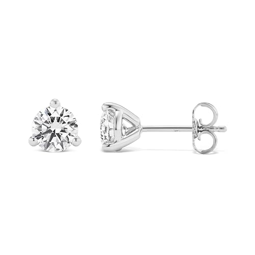 Carbon Atelier IGI Certified 1.50 Carat Lab Grown Diamond Round Stud Earrings for Women I 14k White Gold Earrings for Her (I-J, VS1-VS2, 1 1/2 cttw) 3-Prong Martini Set Diamond I Push Back Studs