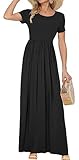 AUSELILY Women's Short Sleeve Loose Plain Casual Long Maxi Dresses for Women 2025 Black XL