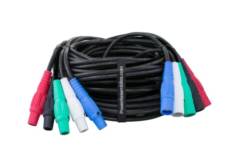 Power Assemblies Type SC Entertainment and Stage Lighting Cable, 5 Wire Banded Set (4) #2 and (1) #6 SC Cam Lock Cord, 25 FT