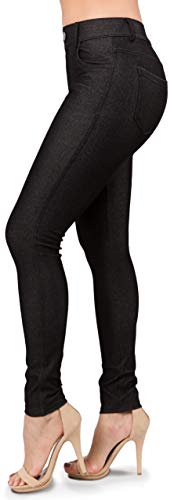 Ylluo Women's Jeggings with Pockets - High Waisted Stretchy Pull On Pants - Skinny Fit Denim Look Jegging (XX-Large, Black)