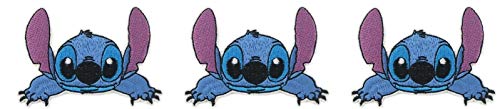 Stitch Face and Hands Embroidered 3 1/4" Wide Iron on Patch Set of 3