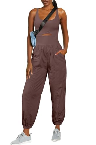 ReachMe Womens Athletic Rompers Hiking Jumpsuit Going Out Outfits One Piece Workout Jumpsuits with Pockets(Fig,M)