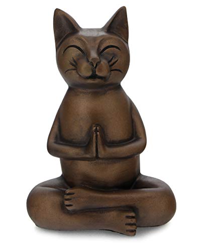 Buddha Groove Meditating Namaste Cat Zen Praying Statue, Multiple Colors (Antique Bronze)