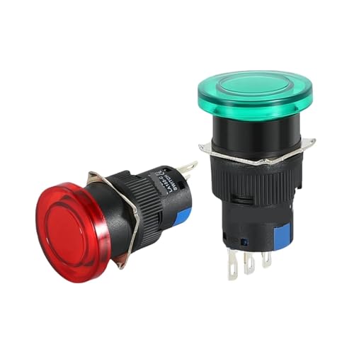 16mm LED Illuminated Mushroom Head Push Button Switch 12/24/220V Momentary Self-Lock Switch with Light Power Switch Red Green(Green,with Light 1NO1NC_MOMENTARY_220V)