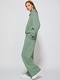 Casly Lamiit Womens 2 Piece Outfits 2025 Quarter Zip Sweatshirt Wide Leg Long Pants Lounge Jogger Sets Sweat Suits Spring Fashion Travel Clothes Set Tracksuit Pea Green S