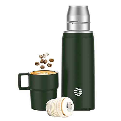 Insulated Water Bottle with Cup, 29 OZ Stainless Steel Water Bottle, Coffee Insulated Bottle with Handle, Double-Walled Thermal Water Bottle for Hot Drinks & Cold Drinks, Army Green