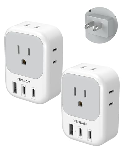 US to Japan Plug Adapter 2 Pack, TESSAN 2 Prong to 3 Prong Outlet Adapter with 4 Outlets 3 USB (2 USB-C), Outlet Adaptor US to Japan China Mexico Philippines Canada Peru Thailand Vietnam