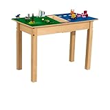 Time-2-Play Kids Activity Play Table, Compatible with Lego Bricks, Extra Sturdy Birch Plywood, 35" W X 15.5" D, Blue & Green, 22" Legs for Ages 6-9