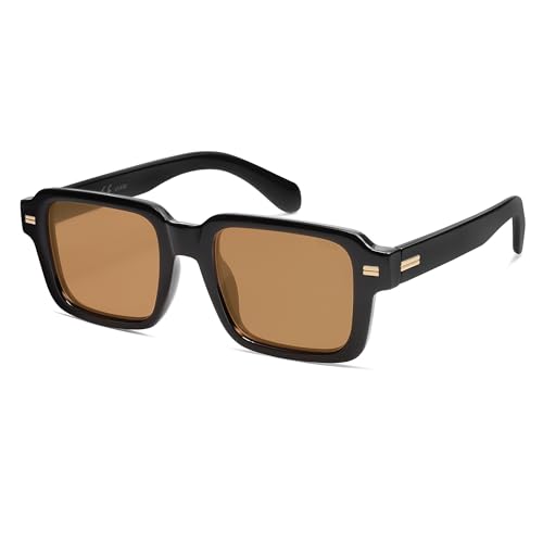 SOJOS Trendy Square Polarized Sunglasses for Women Men, 70s 80s Retro Vintage Rectangle Shades SJ2345, Black/Brown