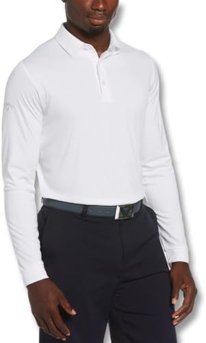 Callaway Men's Essential Long Sleeve Golf Polo Shirt With Swing Tech And Opti-Dri Technology, Ventilated Fabric & Sun Protection (Sizes S-4Xl), Bright White, X-Large