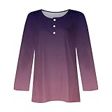 Womens Dressy Tops Long Sleeve Tee Shirts for Women 2023 Trendy Gradient Color Tunic Shirt Button Up Henley Tops Fall Fashion Blouses Purple L