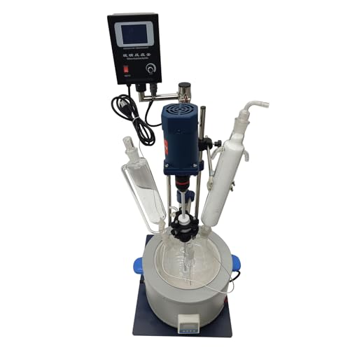 Banfluxion 5L Single Layer Lab Reactor with High Borosilicate Glass & PTFE Valves 110V Constant Temperature Control Lab Glass Reactor Chemical Jacketed Reactor Vessel for Lab Reaction Distillation