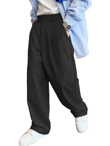 Verdusa Men's Slacks Wide Leg Baggy Dress Pants Casual Lightweight Trousers with Pockets Black Large