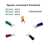 NSIXSURIM 1000Pcs Spade Insulated Furcate Crimp Terminal Electrical Wire Connector SV1.25-3~SV2-5 Cable Lug Ferrules 22-10AWG 0.5-2.5mm2 (Green,SV2-4)