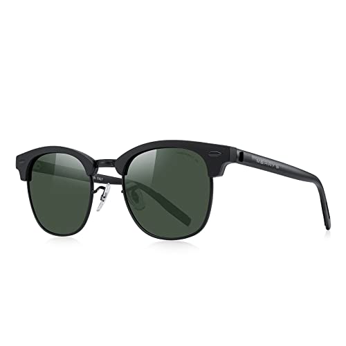 MERRY'S Unisex Polarized Aluminum Sunglasses for Men Women Semi Rimless Retro Brand Driving Sun Glasses