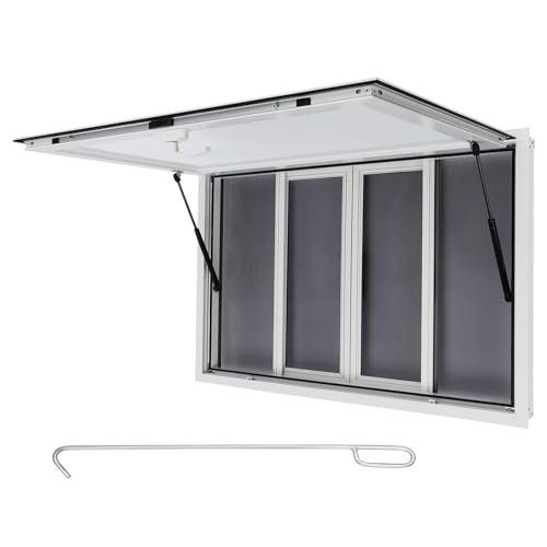 Concession Window, 45 x 30 inch Aluminum Alloy Concession Window for Food Truck Up to 80 Degrees Serving Window Concession Trailers with Drag Hook and 4 Screens