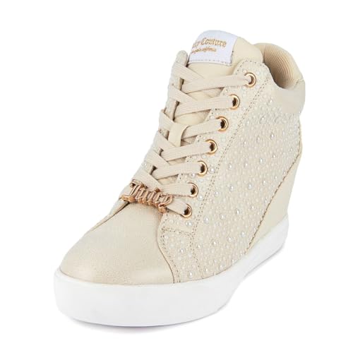 Juicy Couture Womens Wedge Sneakers High Top Womens Sneakers with Wedge, Wedgies Sneakers for Women-Jiggle Ivory/Pearls-8.5