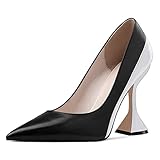 YDN Women Pointed Toe Slip on Pumps Special Kitten High Heel Shoes Party Prom Dress Lady Shoes Size 8 Black and White